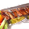 Iron Wire Barbecue Grilling Basket BBQ Net Wooden Handle Meat Fish Clip Holder