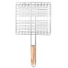 Iron Wire Barbecue Grilling Basket BBQ Net Wooden Handle Meat Fish Clip Holder